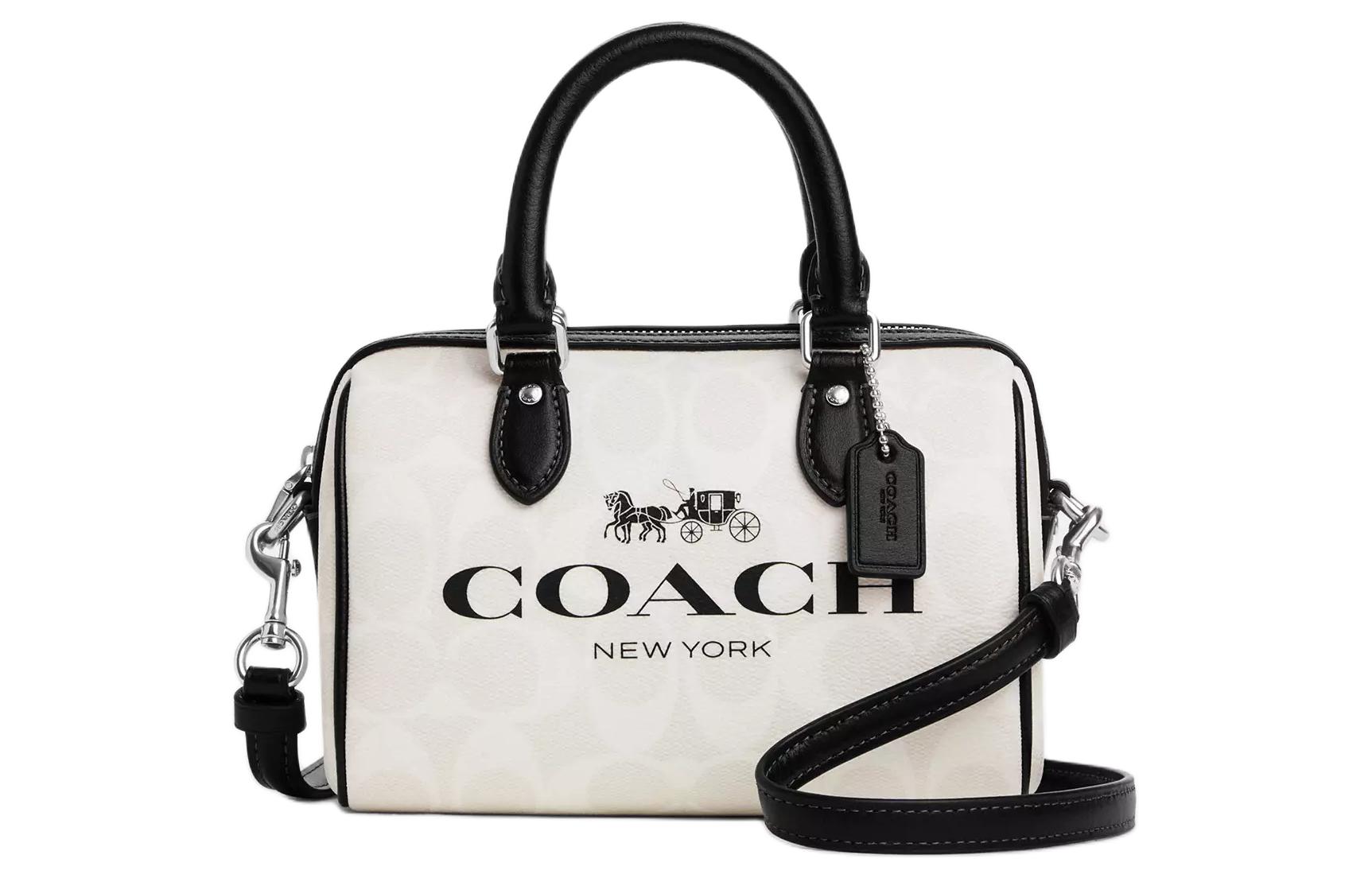 COACH Rowan Coated Canvas Handbag, Shoulder Bag, Crossbody Bag Small Women's White & Black