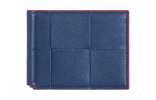 Bottega Veneta Intrecciato Woven Calfskin Wallet Men's Cru & Red & Stone Color