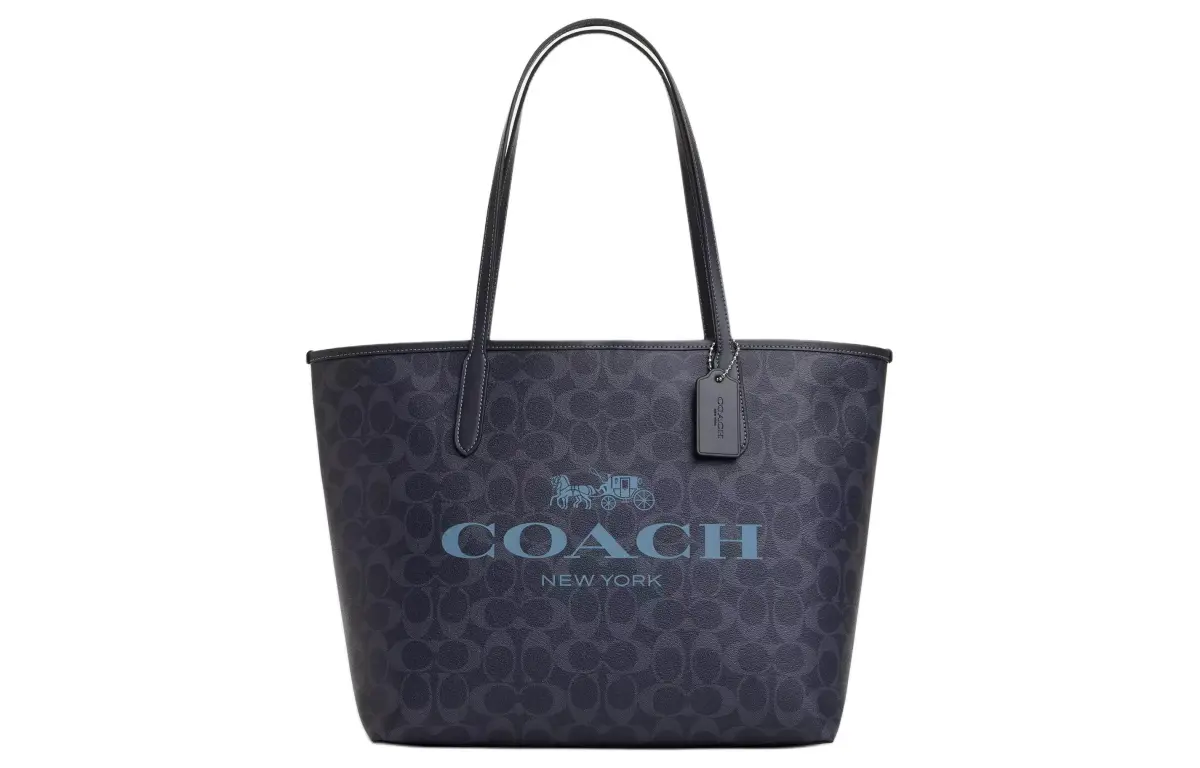 COACH City Canvas Tote Bag, Shopping Bag Shoulder Bags Large Women's Midnight Marine Blue