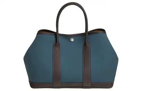 HERMES Garden Party Officier Canvas With Negonda Calfskin Handbag 30 Women's Storm Blue & Sesame & Ebony