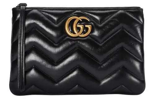GUCCI GG Marmont Herringbone Leather Clutch Women's Black