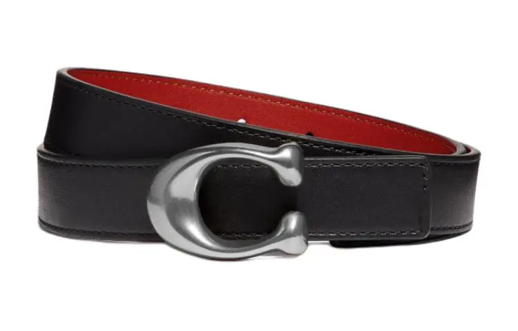 COACH Leather Belts Women's Black/Red Width 2.5cm