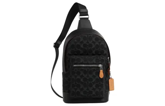 COACH West Fabric With Cow Leather Shoulder Bag, Crossbody Bag, Sling Bag Small Men's Black