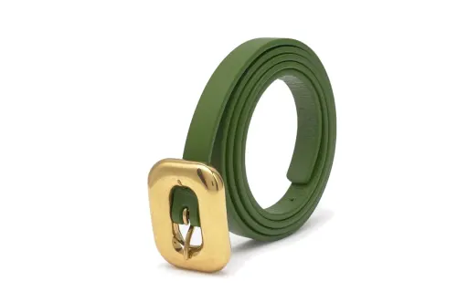 Bottega Veneta Solid Color Design Pin Buckle Leather Belts Women's Green Width 1.5cm