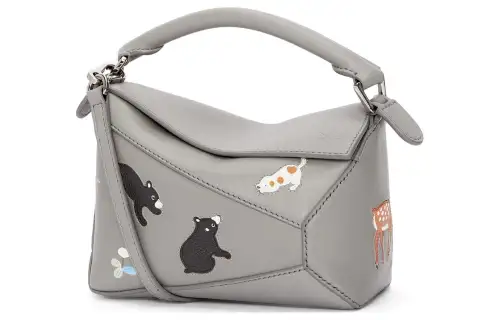 LOEWE Suna Fujita Collaboration Satin Calfskin Handbag, Shoulder Bag, Crossbody Bag Mini Women's Pearl Gray