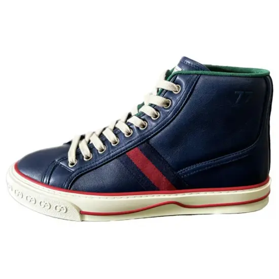 GUCCI Skateboard Shoes Men High-Top Blue/White