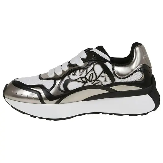 Alexander McQueen Sprint Runner Black White Silver-Tone Seal
