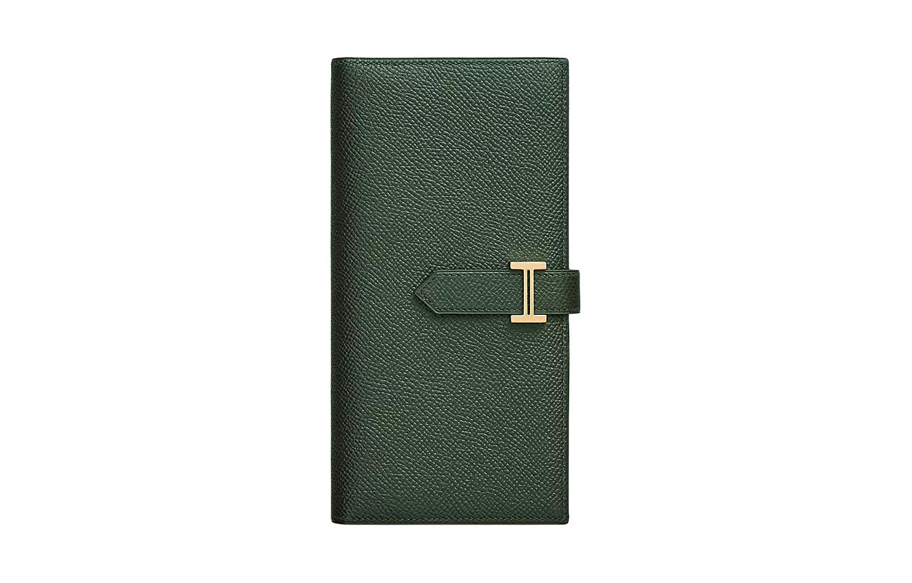 HERMES Bearn Gold tone Lock Epsom Calfskin Wallet Women's 2Q Vert Anglais UK Green