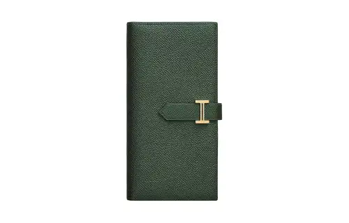 HERMES Bearn Gold tone Lock Epsom Calfskin Wallet Women's 2Q Vert Anglais UK Green