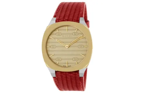 GUCCI I Gucci Wrist Watches Quartz Movement Leather Strap 34mm Gold Dial Women's Watch 30m Water Resistant