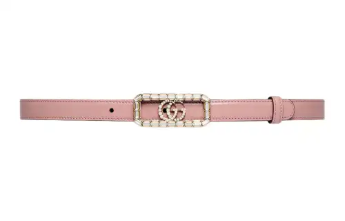 GUCCI Leather Hardware Accessories Crystal Leather Belts Women's Pink Width 2cm