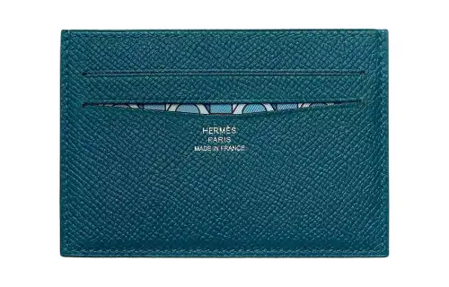 HERMES Citizen Twill Epsom Leather Card Holder Women's Dark Blue