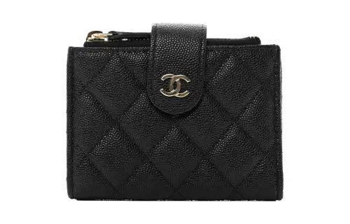 CHANEL Caviar Cow Leather Wallet Card Holder, Wallet Unisex Black