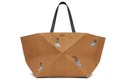 LOEWE Suna Fujita Collaboration Fabric Tote Bag, Shopping Bag, Shoulder Bag, Handbag Extra Large Women's Oak Brown