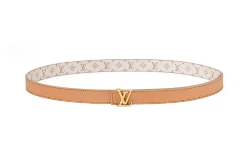 LOUIS VUITTON ICONIC Canvas Metal Parts Calfskin Leather Belts Women's Orange Pink/Beige Width 2cm