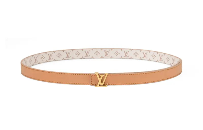 LOUIS VUITTON ICONIC Canvas Metal Parts Calfskin Leather Belts Women's Orange Pink/Beige Width 2cm