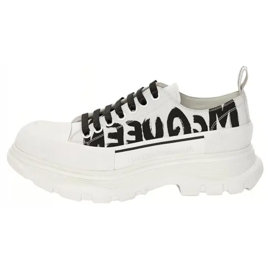 Alexander McQueen Tread Slick Low Lace Up Leather Graffiti White Black White