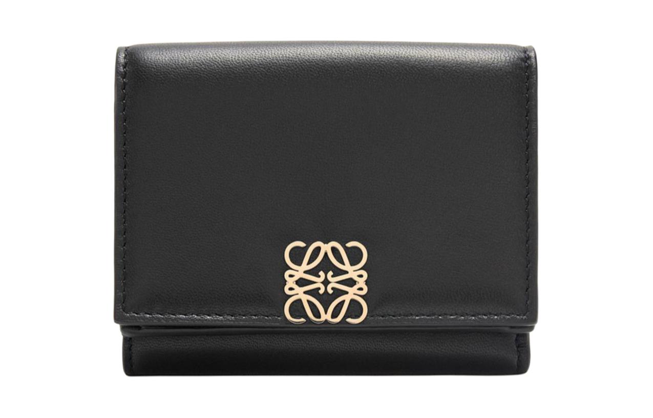 LOEWE Loewe Puffer Anagram Short Tri-Fold Soft Padded Look Shiny Nappa Calfskin Wallet Women's Black