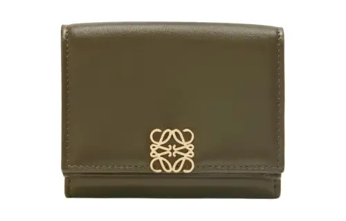 LOEWE Bright Nappa Calfskin Wallet Women's Dark Khaki Green