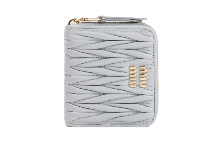 MIU MIU Matelassé Lambskin Wallet Women's Gray Blue