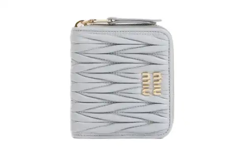 MIU MIU Matelassé Lambskin Wallet Women's Gray Blue