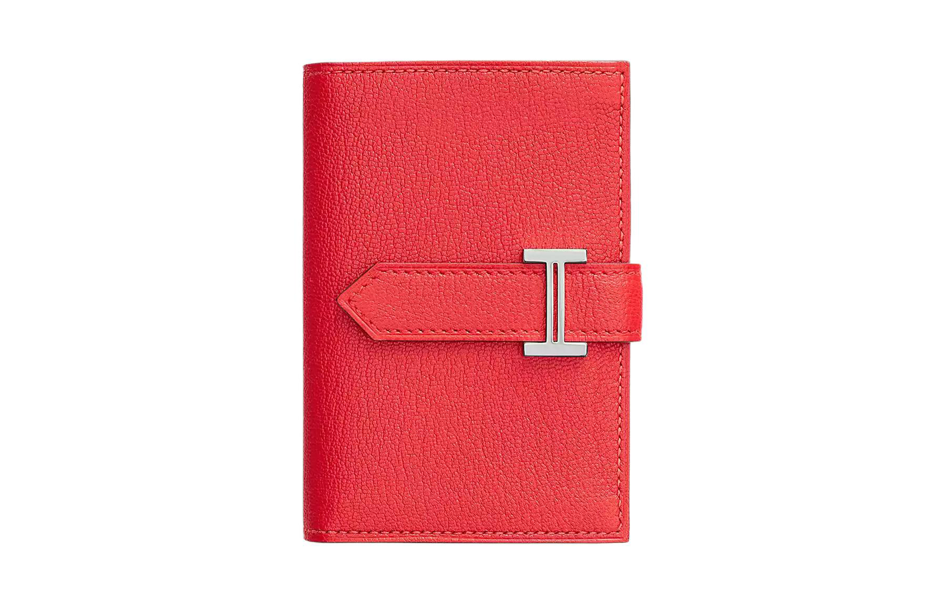 HERMES Hermès Bearn Mini Series Silver Buckle Short Mysore Goat Leather Wallet Mini Women's 0E Rose Texas Texas Pink