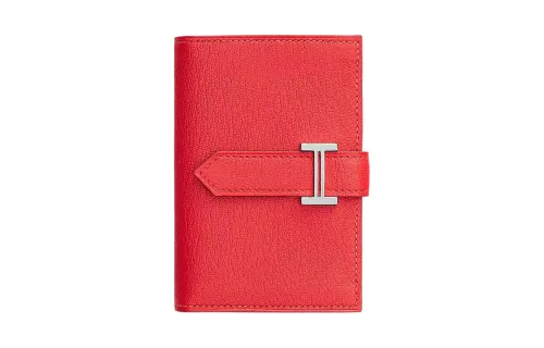 HERMES Bearn Mysore Goat Skin Wallet Mini Women's 0E Rose Texas Pink