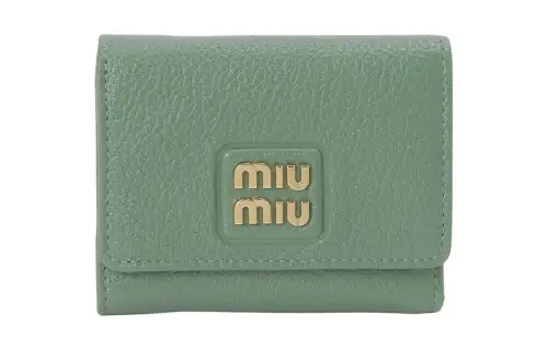 MIU MIU Leather Wallet Women's Salvia Root Green
