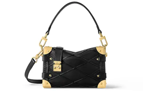 LOUIS VUITTON Lambskin Soft Box One Shoulder Bag, Crossbody Bag, Handbag Small Women's Black