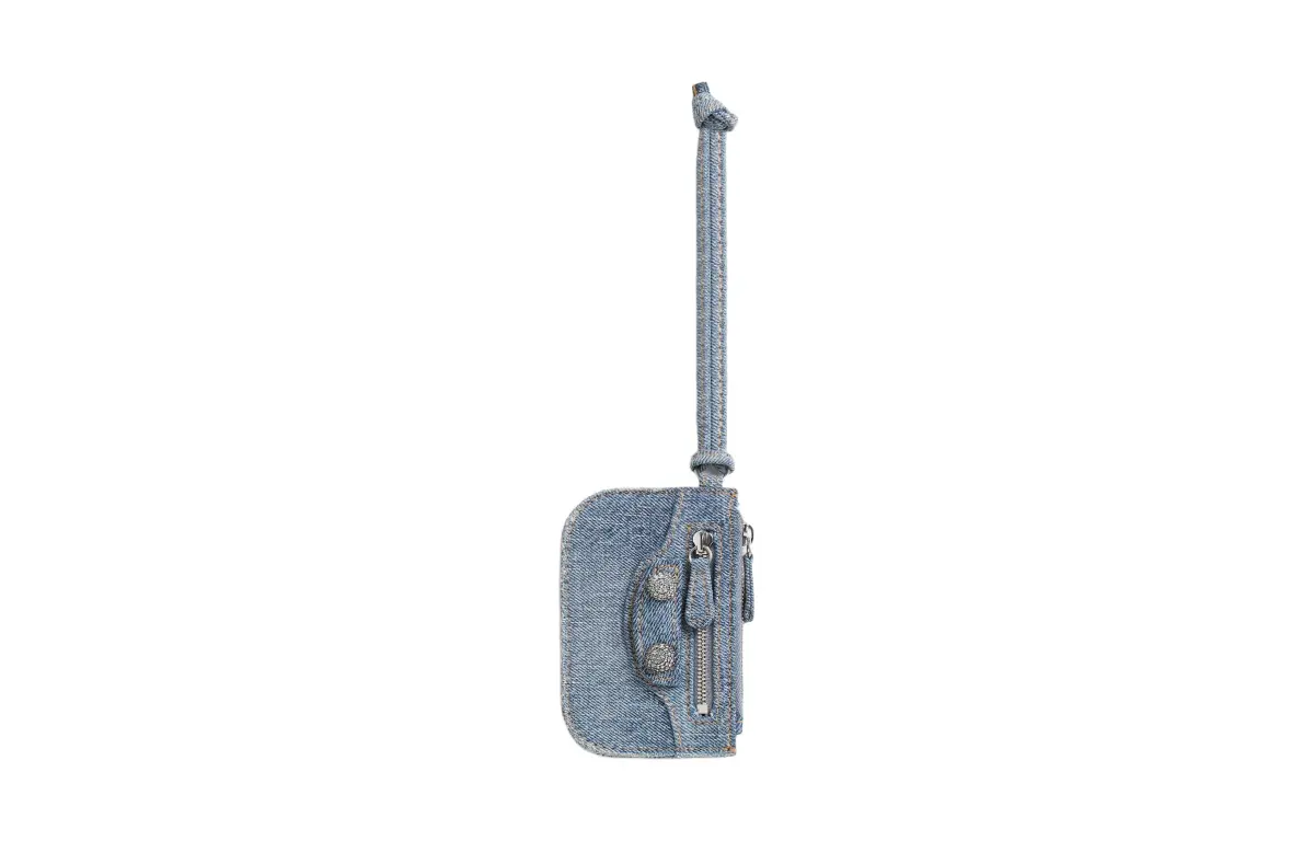 Balenciaga Le Cagole Washable Distressed Denim Coin Purse Women's Blue