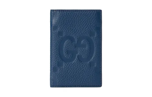 GUCCI Leather Card Holder Large Men's Blue