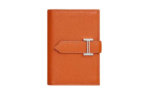 HERMES Bearn Mysore Goat Skin Wallet Mini Women's 93 Orange & Orange & Orange