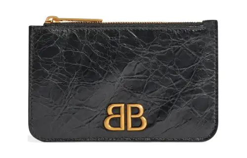 Balenciaga Volumizing Fine Grained Sheepskin Coin Purse, Card Holder Women's Black