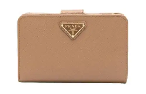 PRADA Saffiano Leather Card Holder, Wallet Women's Light Brown
