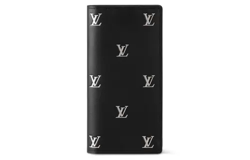 LOUIS VUITTON Leather Wallet Men's Black & Silver