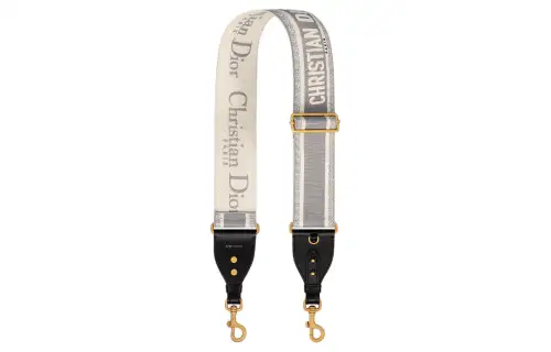 DIOR Embroidery With Calfskin Bag Straps Women's Gray & Black