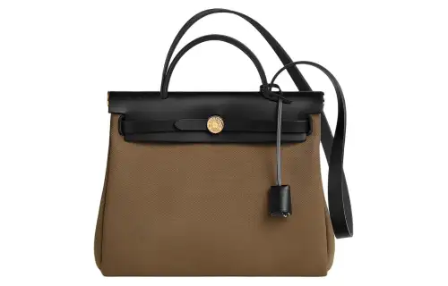HERMES Herbag Zip Canvas With Hunter Cow Leather Shoulder Bag, Crossbody Bag, Handbag 31 Unisex Brown Green/Black