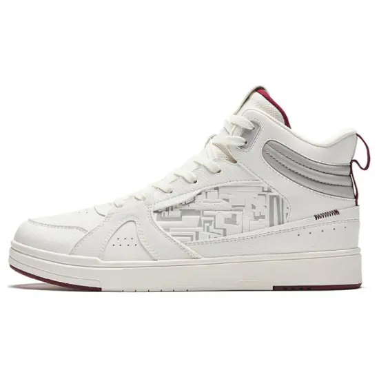 ANTA Street Play Series Skateboard Shoes Men High-Top White Gray