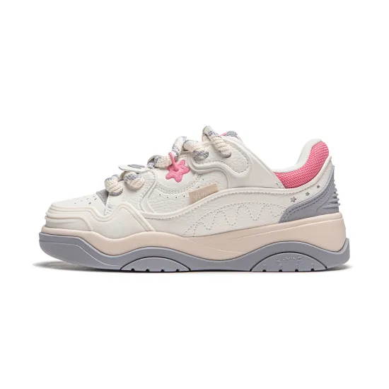 LINING Skateboard Shoes Women's Low-Top Mist White/Dove Gray