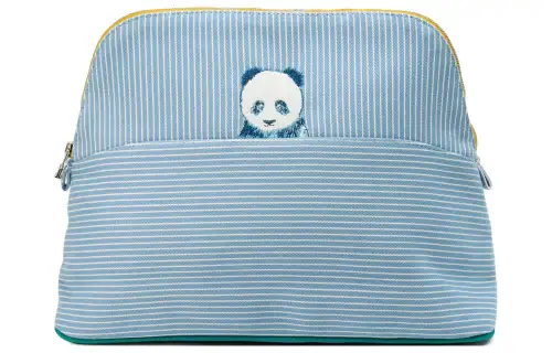 HERMES Bolide Cotton And Canvas Bowling Bags Canvas Bag Storage Bag Clutch Makeup Bag Women's Bleuet Cornflower Blue