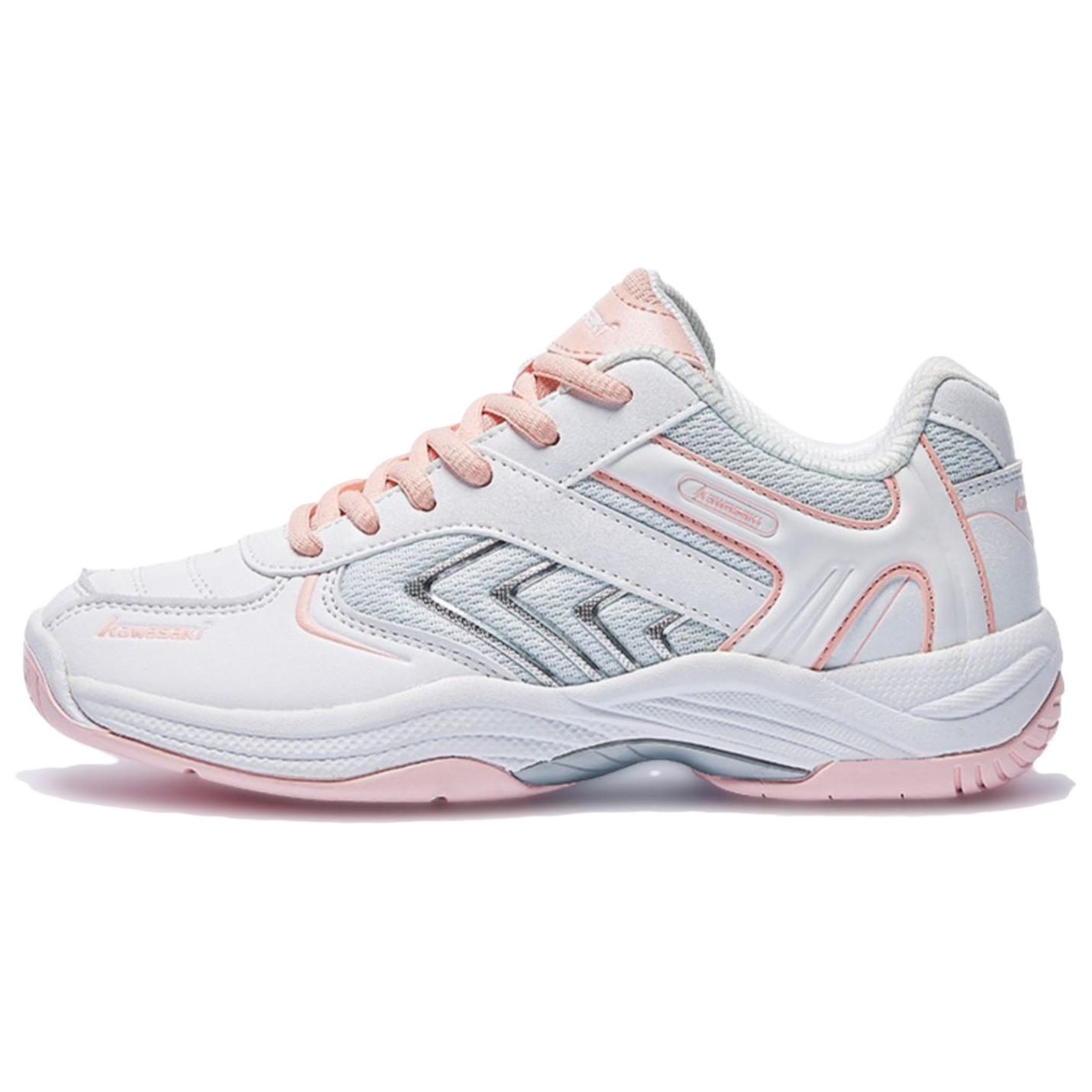 Kawasaki Kawasaki Chasing Wind Series, comfortable, shock-absorbing, wear-resistant, breathable and wrapped, low-top badminton shoes, same style for men and women, pink and white