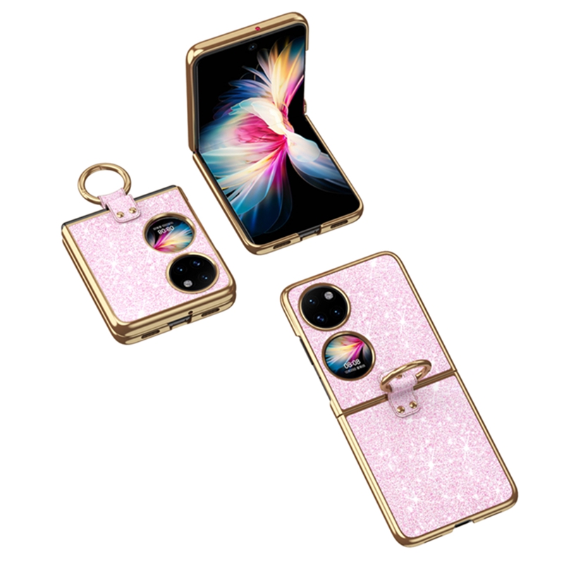 Povitin leather material, electroplated star diamond ring buckle bracket, anti-fall cover, shiny all-inclusive protection, mobile phone case, suitable for Huawei P50pocket pocketS, business style