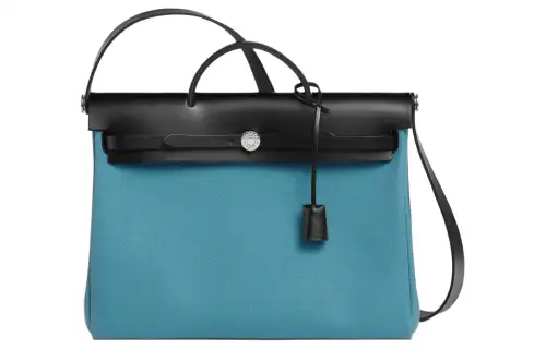 HERMES Herbag Zip Canvas With Hunter Cow Leather Shoulder Bag, Crossbody Bag, Handbag 39 Unisex New Denim Blue/Black