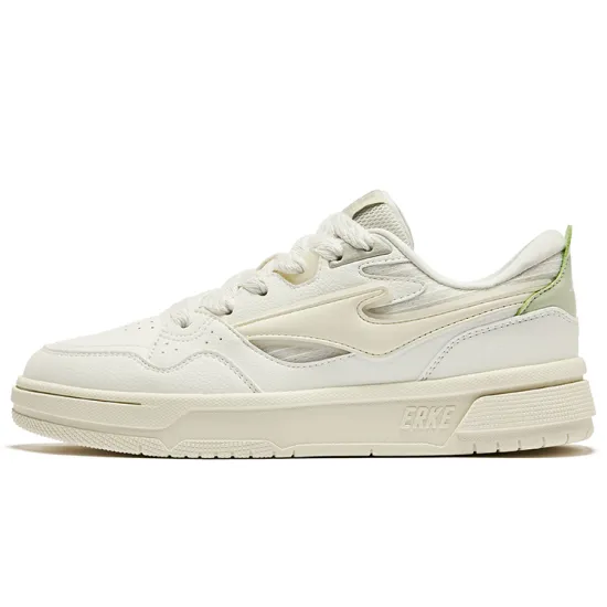 Erke Skateboard Shoes Women's Low-Top Microcrystal White Cotton White