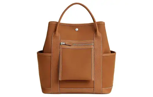 HERMES Garden Party Military Canvas With Negonda Calfskin Handbag 34 Women's Light Yellow Umber/Gold
