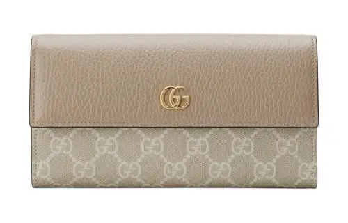 GUCCI GG Marmont Canvas With Leather Wallet Women's Beige & Oat
