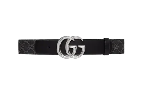 GUCCI GG Marmont Denim Metal Leather Belts Women's Black Width 4cm