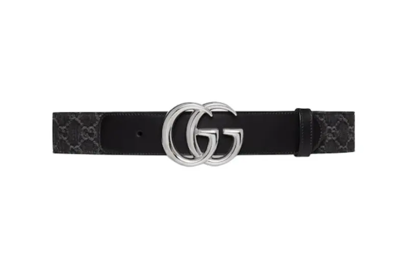 GUCCI GG Marmont Denim Metal Leather Belts Women's Black Width 4cm