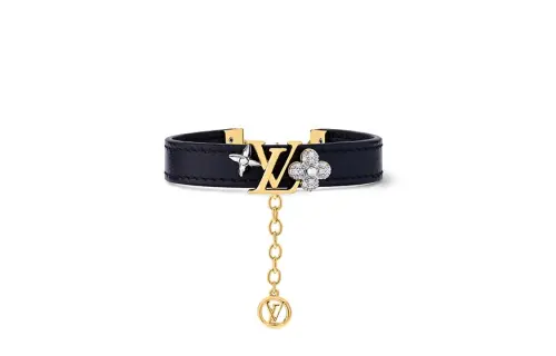 LOUIS VUITTON Metal, Leather, Crystal Bracelets Unisex Black