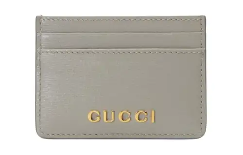 GUCCI Leather Card Holder Women's Light Gray
